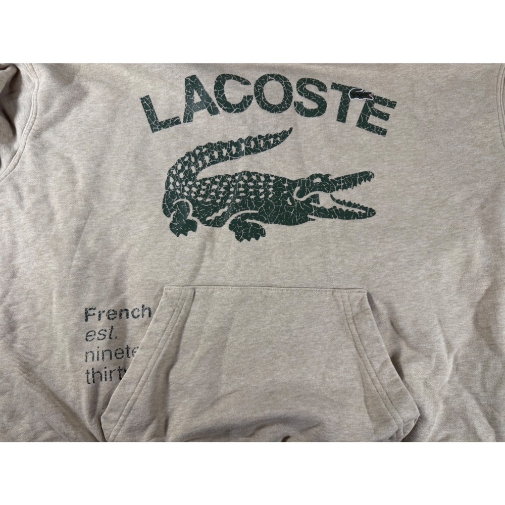 Lacoste French Sportswear Big Croc Hoodie Beige French Sweatshirt Mens M SH2541